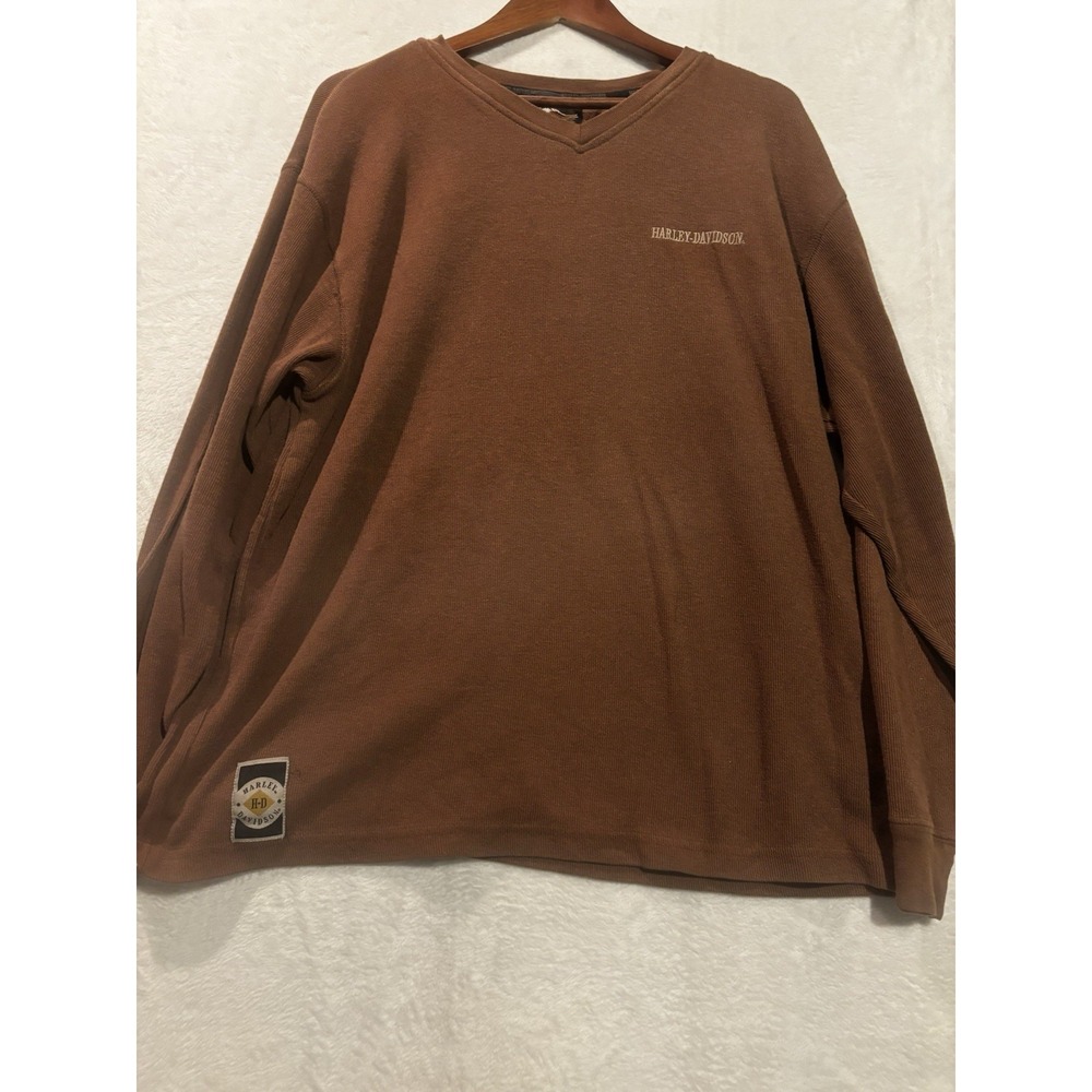 Vintage Harley Davidson Men's XL Thermal Shirt Long‎ Sleeve Brown Biker
